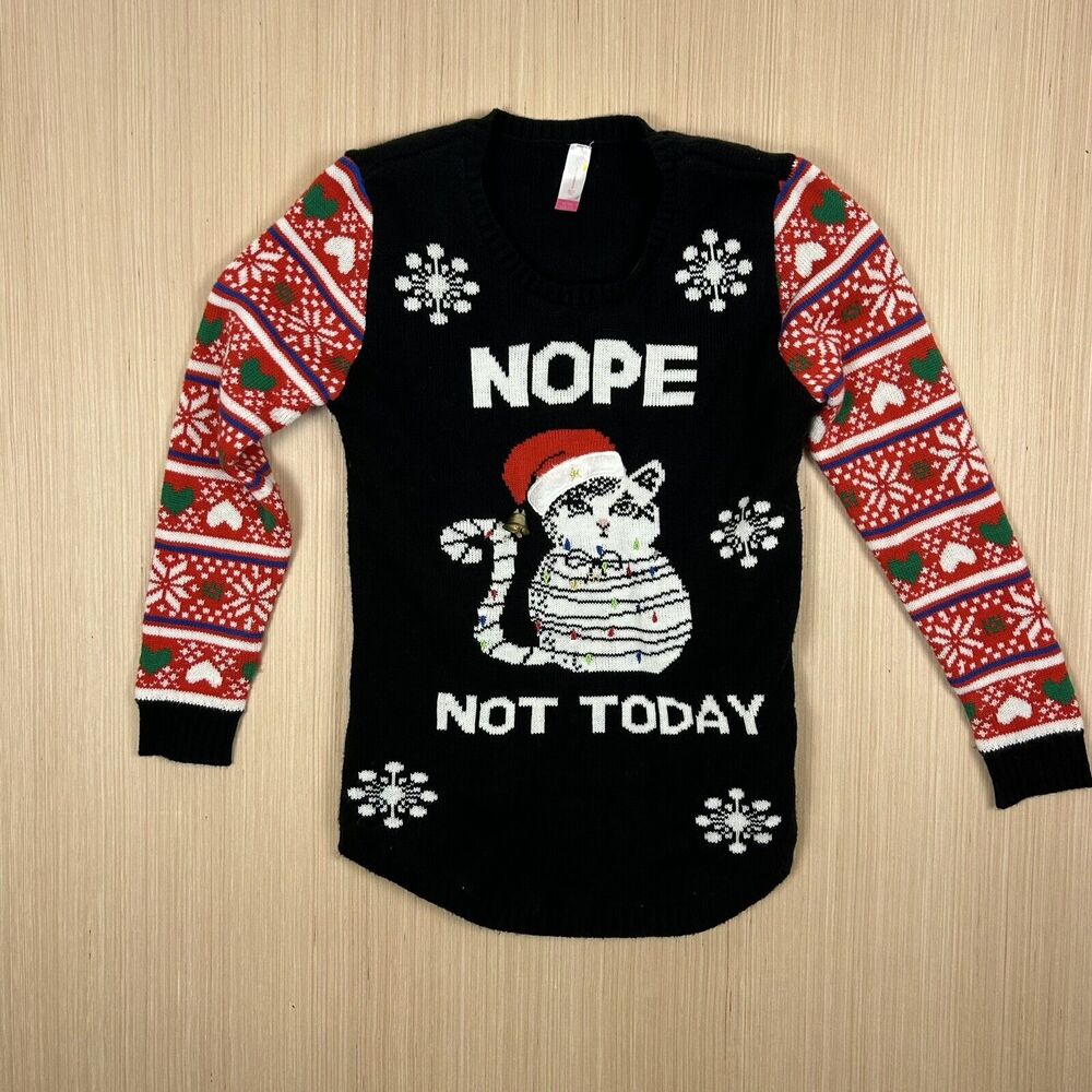 Christmas Sweater "Nope Not Today" Juniors Size XL (15-17)  Women's‎ Ugly Cat